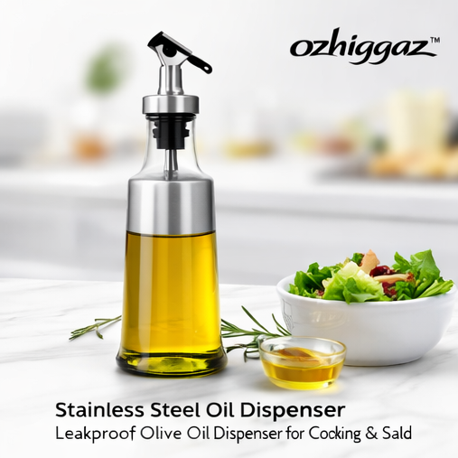 ozhiggaz™ Stainless Steel Oil Dispenser Bottle – Leakproof Kitchen Olive Oil Dispenser for Cooking & Salad