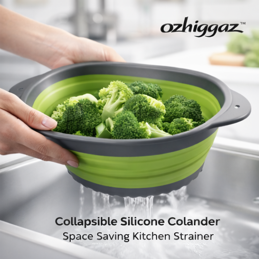 ozhiggaz™ Collapsible Silicone Colander – Space Saving Kitchen Strainer