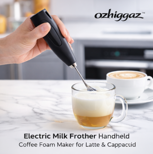 ozhiggaz™ Electric Milk Frother Handheld – Coffee Foam Maker for Latte & Cappuccino