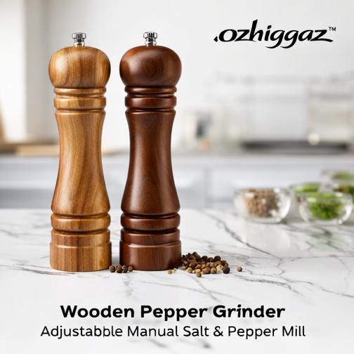 ozhiggaz™ Wooden Pepper Grinder – Adjustable Manual Salt & Pepper Mill