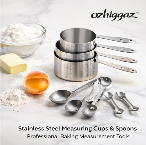 ozhiggaz™ Stainless Steel Measuring Cups & Spoons Set – Professional Baking Measurement Tools