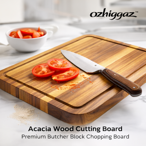 ozhiggaz™ Acacia Wood Cutting Board – Premium Butcher Block Chopping Board